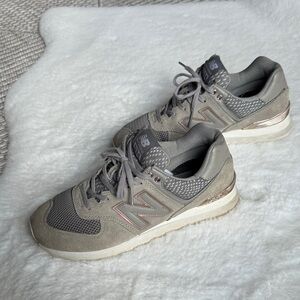 New Balance 574 Grey and Rose Gold Running Shoes